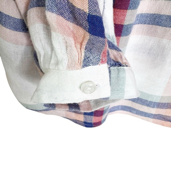 Rails Linen Blend Natalie White Melon Plaid Button Up Shirt Size S - Picture 8 of 14